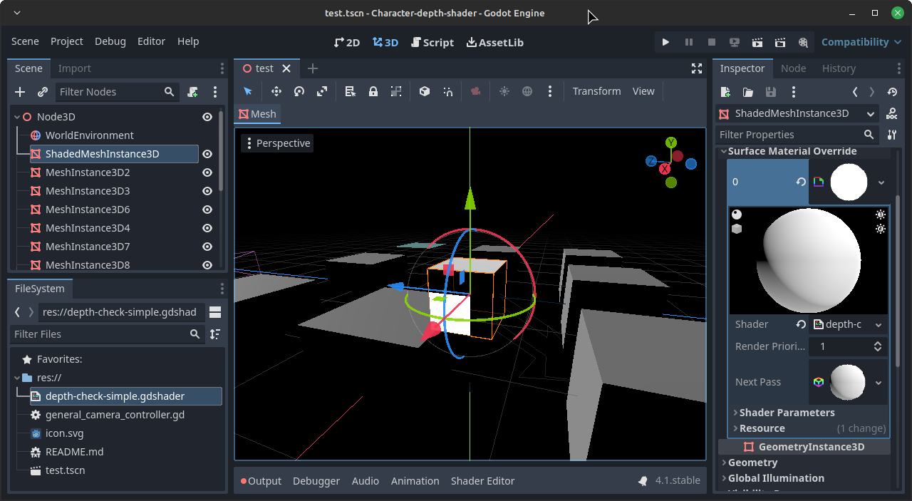 mesh setup with shader overrides